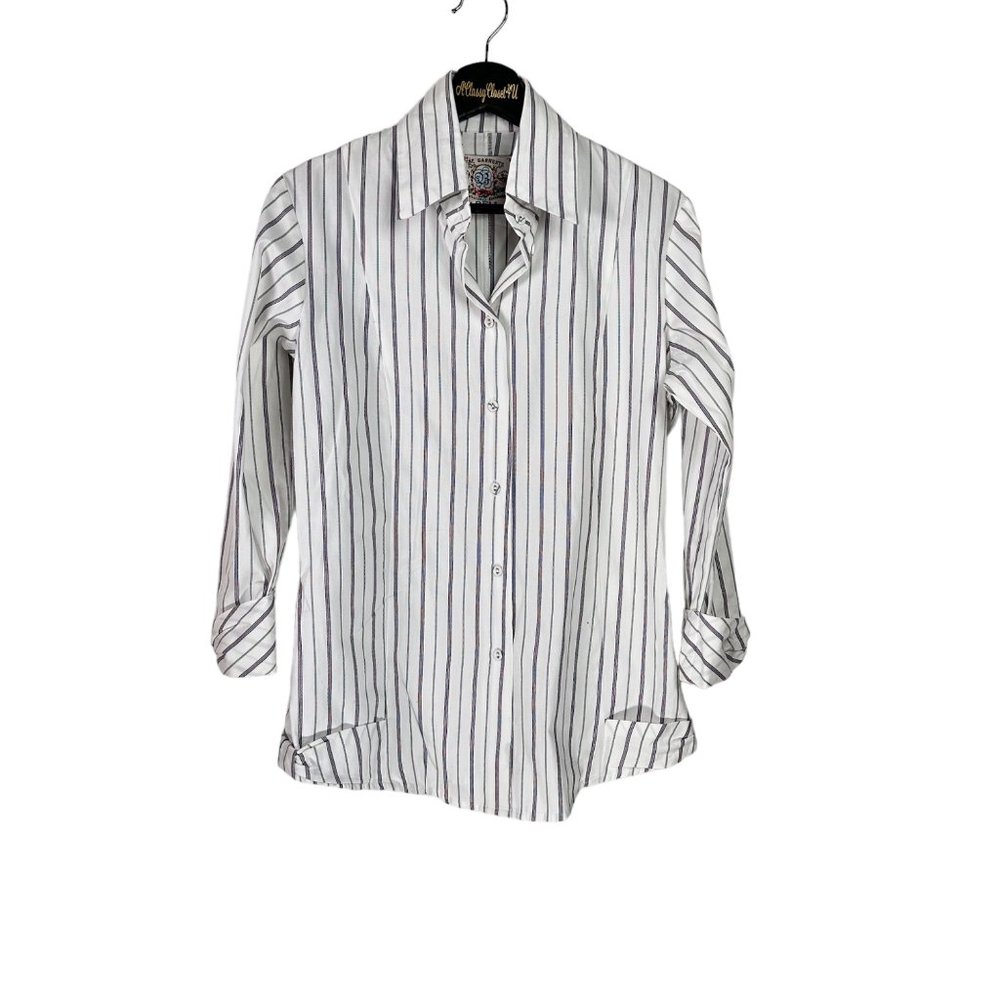 Bell Fine Garments White Striped Button Down Shirt 4